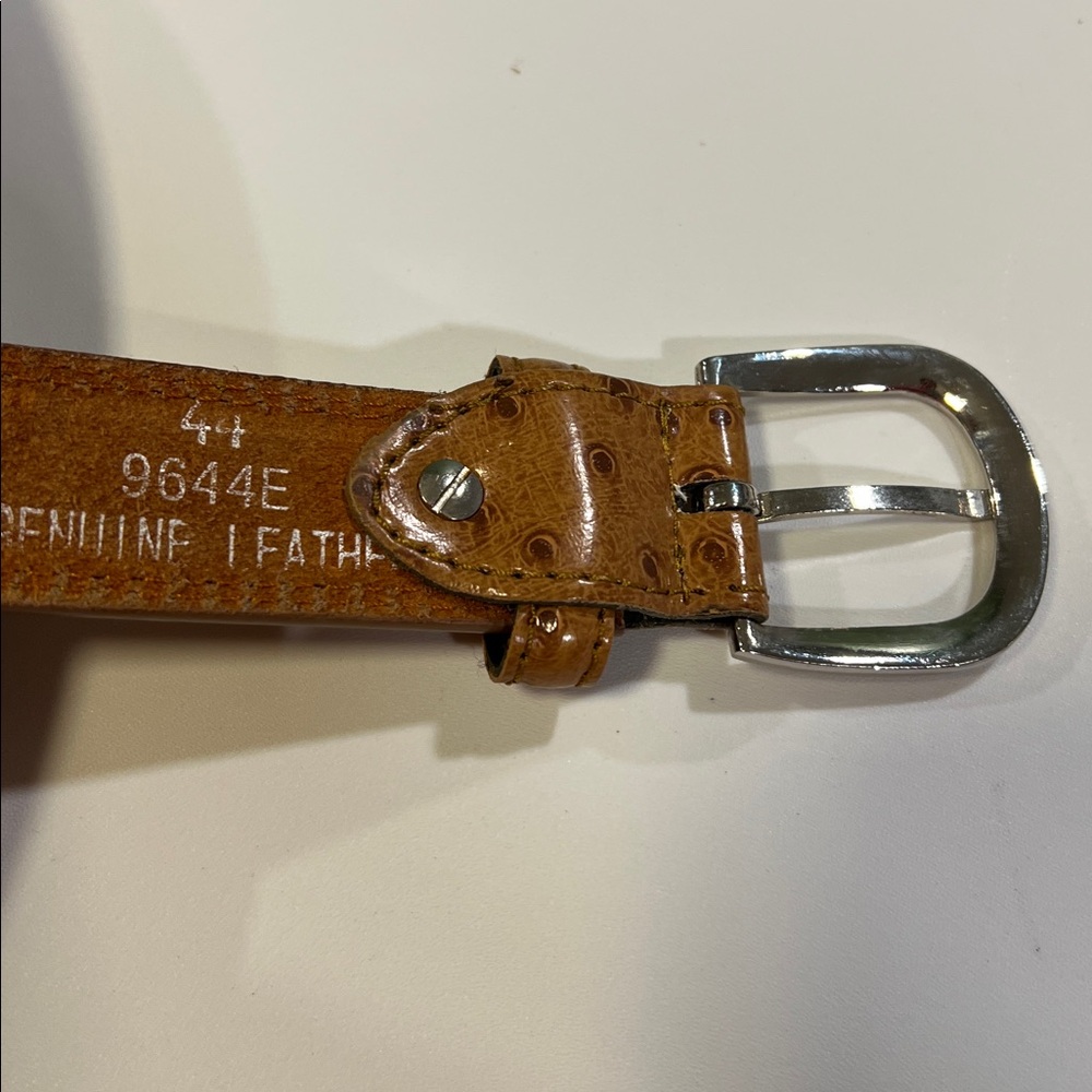 Ostrich Tan Leather Belt - genuine leather, 44 - Picture 3 of 7